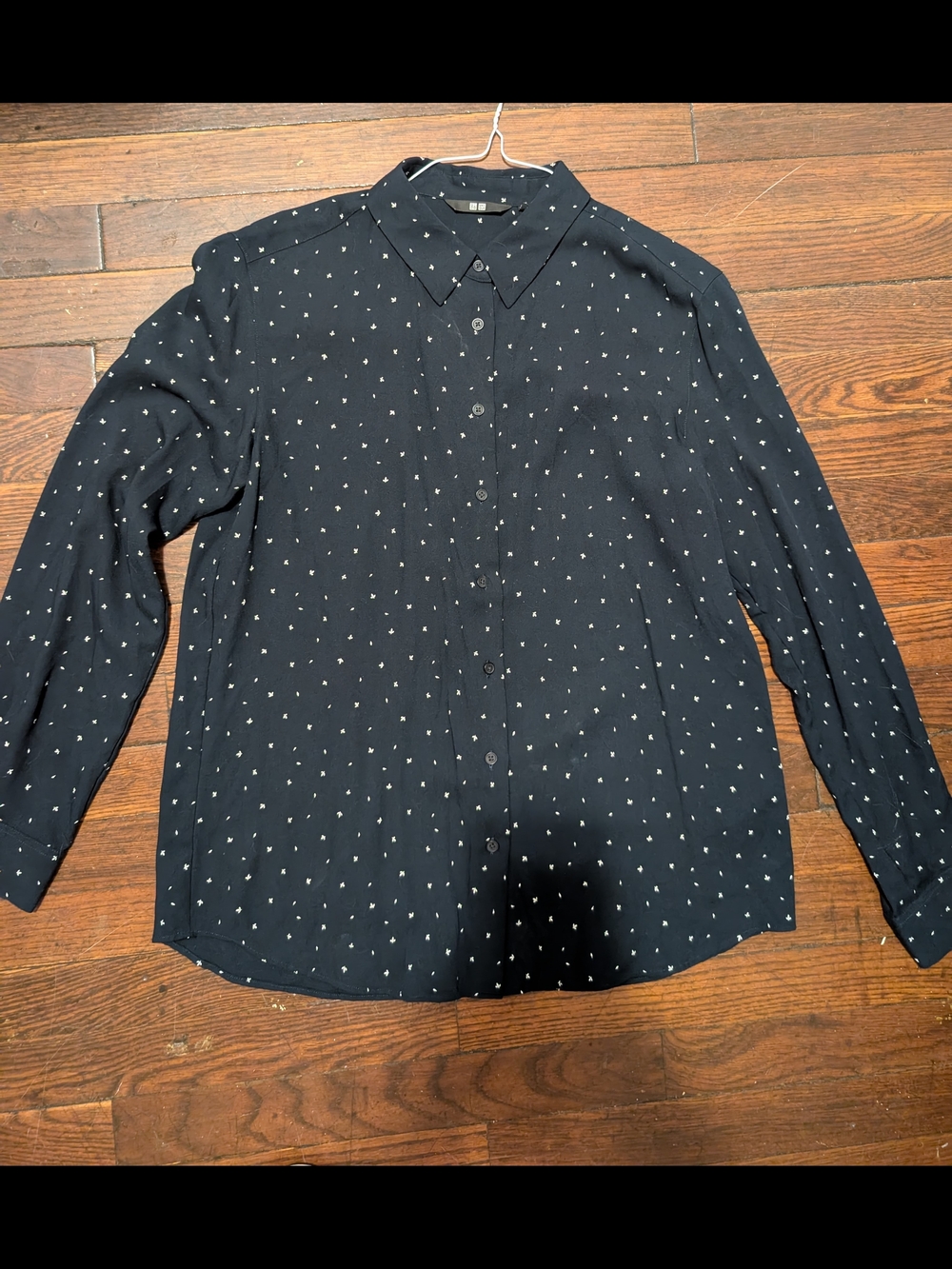 Uniqlo Navy Blouse with Small White Petal Print